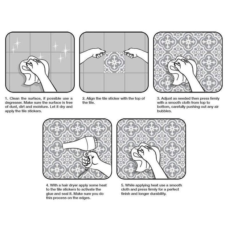 Jacklove 25 PCS Moroccan Style Tile Sticker, 4x4 Inch(10x10cm) Traditional DIY Murals, Tile Waterproof Oil Proof Removable Decals for Bathroom & Kitchen Backsplash (TS-205) - Image 5